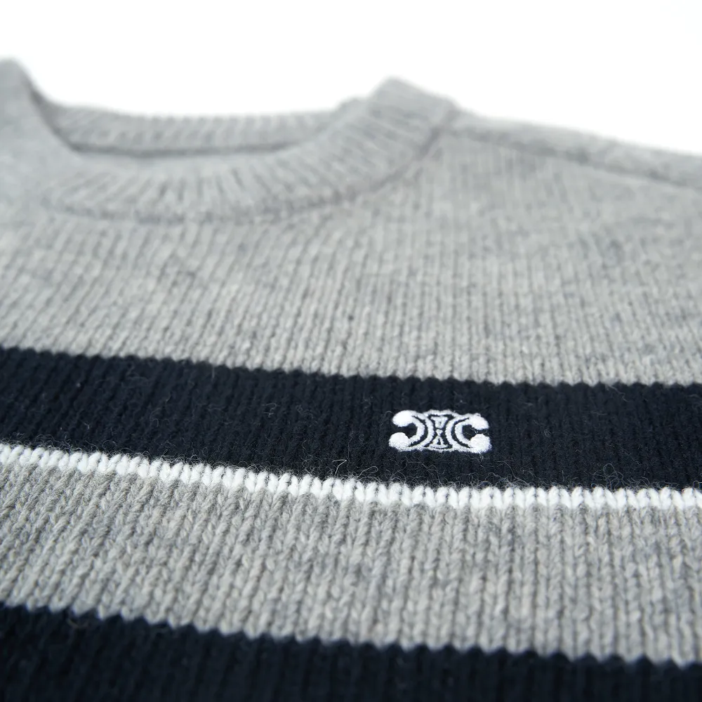 High Quality TRIOMPHE CREW NECK SWEATER IN STRIPED WOOL LIGHT REY/BLACK 2AE4B896T.06BK (Free Shipping)