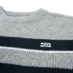 High Quality TRIOMPHE CREW NECK SWEATER IN STRIPED WOOL LIGHT REY/BLACK 2AE4B896T.06BK (Free Shipping)