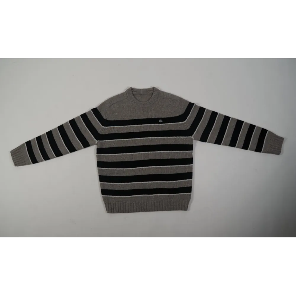 High Quality TRIOMPHE CREW NECK SWEATER IN STRIPED WOOL LIGHT REY/BLACK 2AE4B896T.06BK (Free Shipping)