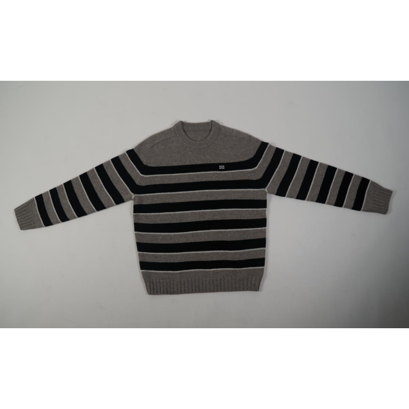 High Quality TRIOMPHE CREW NECK SWEATER IN STRIPED WOOL LIGHT REY/BLACK 2AE4B896T.06BK (Free Shipping)