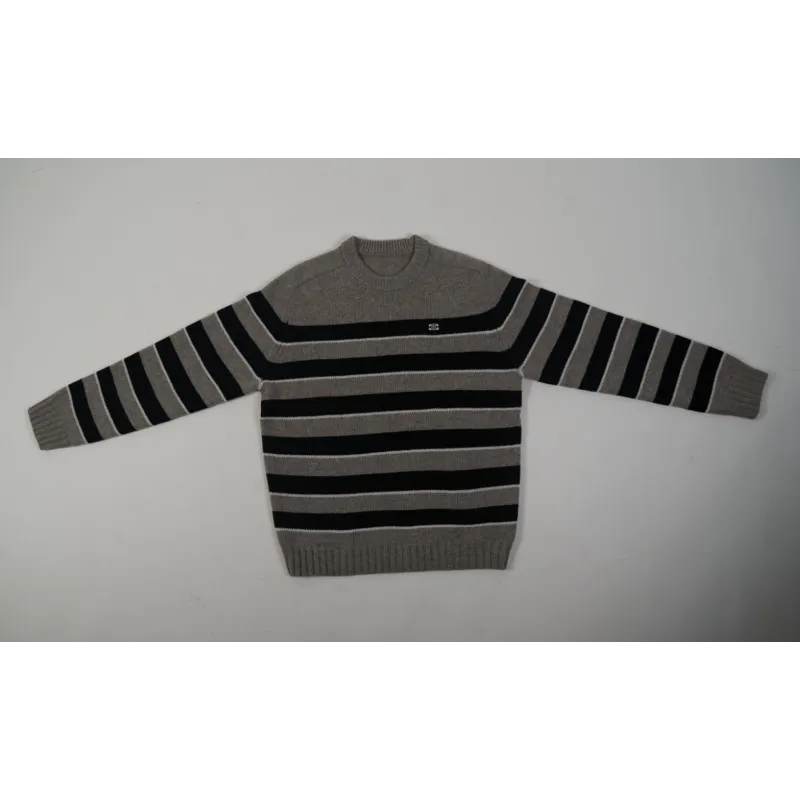 High Quality TRIOMPHE CREW NECK SWEATER IN STRIPED WOOL LIGHT REY/BLACK 2AE4B896T.06BK (Free Shipping)