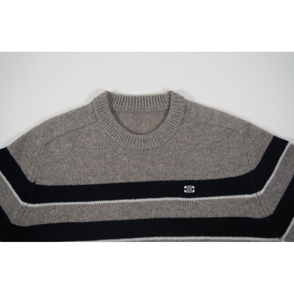 High Quality TRIOMPHE CREW NECK SWEATER IN STRIPED WOOL LIGHT REY/BLACK 2AE4B896T.06BK (Free Shipping)