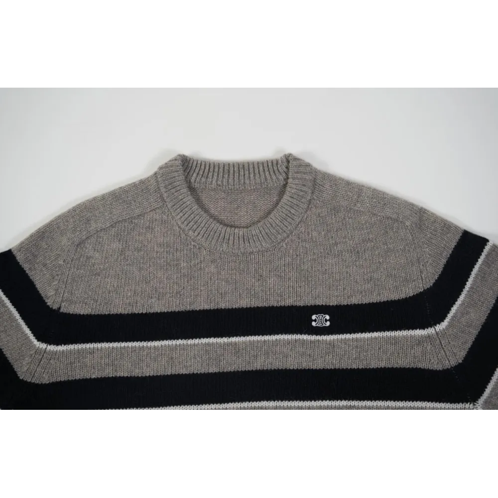 High Quality TRIOMPHE CREW NECK SWEATER IN STRIPED WOOL LIGHT REY/BLACK 2AE4B896T.06BK (Free Shipping)