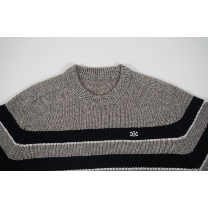 High Quality TRIOMPHE CREW NECK SWEATER IN STRIPED WOOL LIGHT REY/BLACK 2AE4B896T.06BK (Free Shipping)