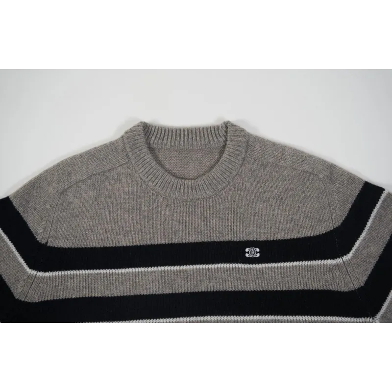 High Quality TRIOMPHE CREW NECK SWEATER IN STRIPED WOOL LIGHT REY/BLACK 2AE4B896T.06BK (Free Shipping)