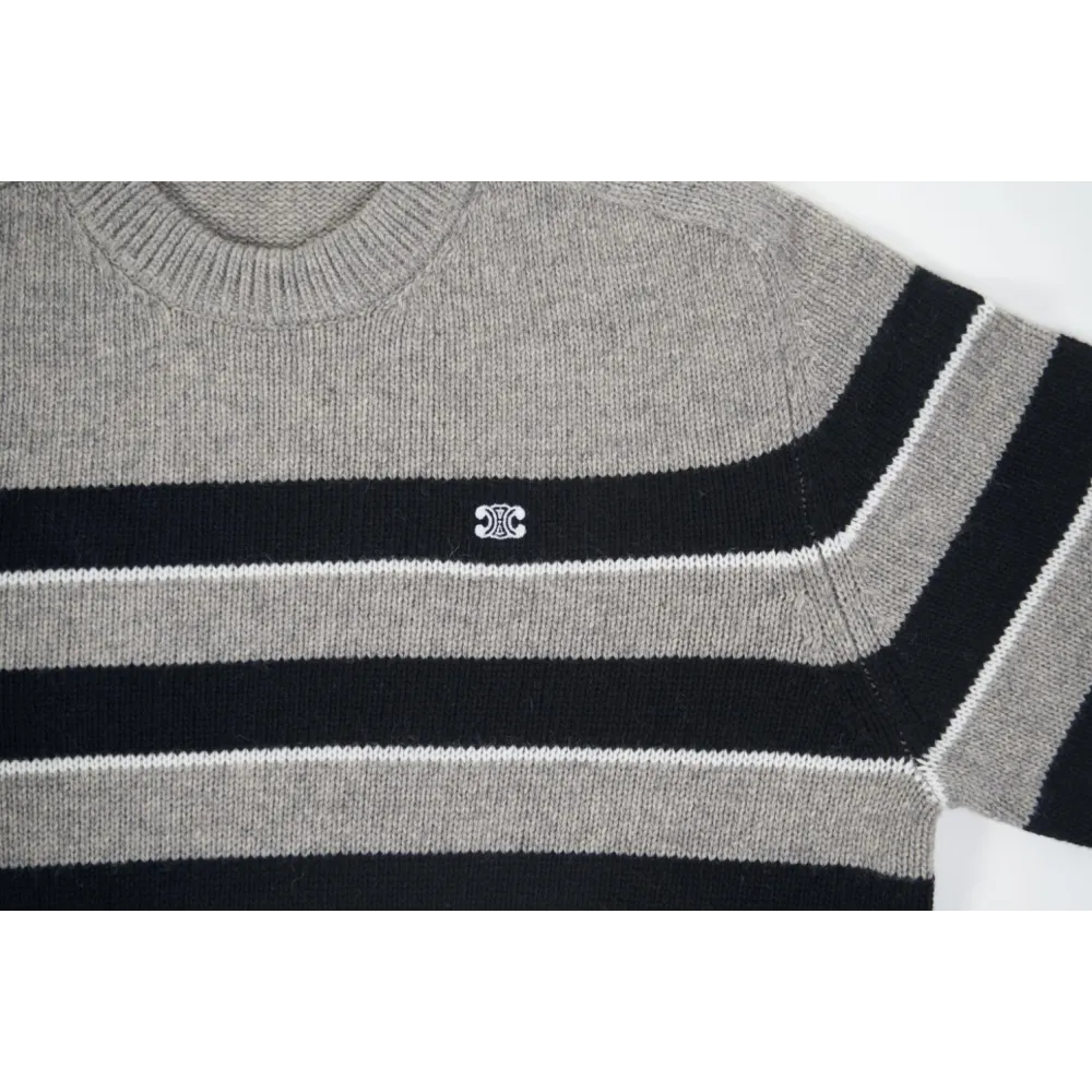 High Quality TRIOMPHE CREW NECK SWEATER IN STRIPED WOOL LIGHT REY/BLACK 2AE4B896T.06BK (Free Shipping)