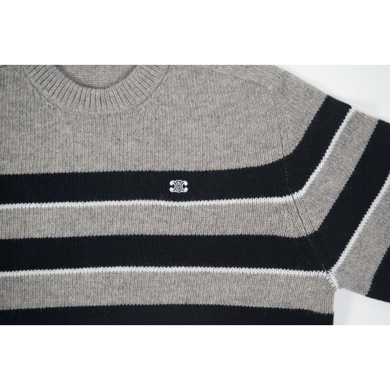 High Quality TRIOMPHE CREW NECK SWEATER IN STRIPED WOOL LIGHT REY/BLACK 2AE4B896T.06BK (Free Shipping)