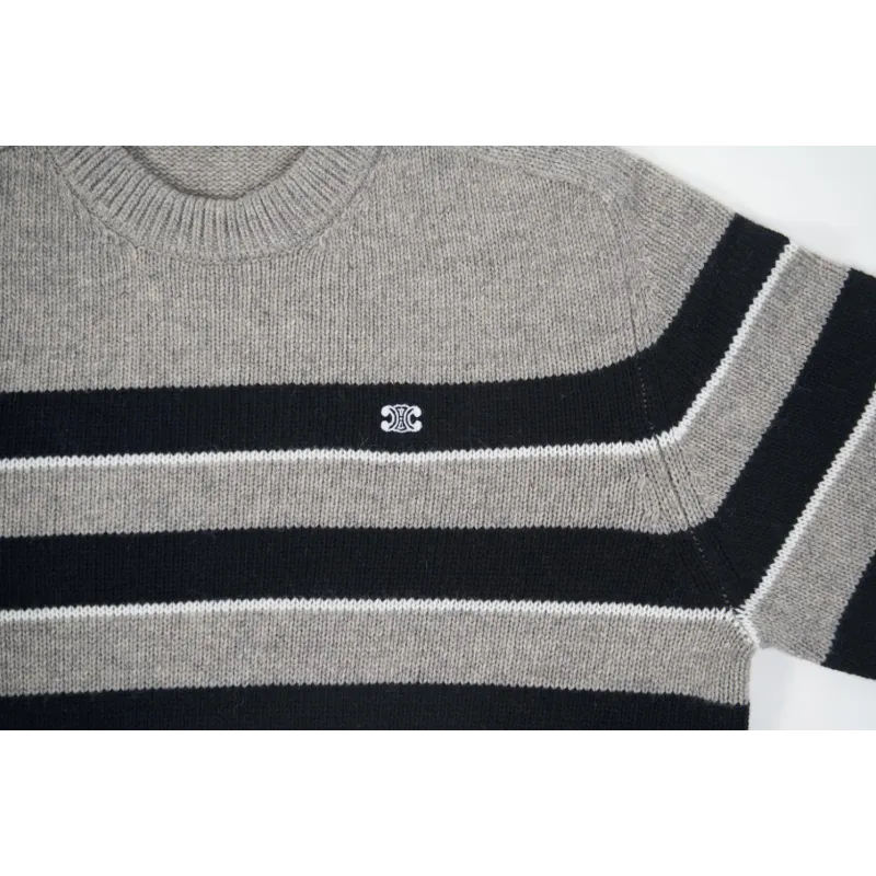 High Quality TRIOMPHE CREW NECK SWEATER IN STRIPED WOOL LIGHT REY/BLACK 2AE4B896T.06BK (Free Shipping)