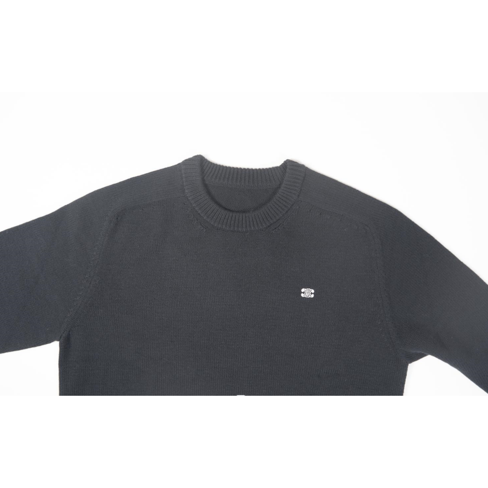 High Quality TRIOMPHE CREW NECK SWEATER IN WOOL AND CASHMERE BLACK / OFF WHITE 2AC85048T.38OW (Free Shipping)