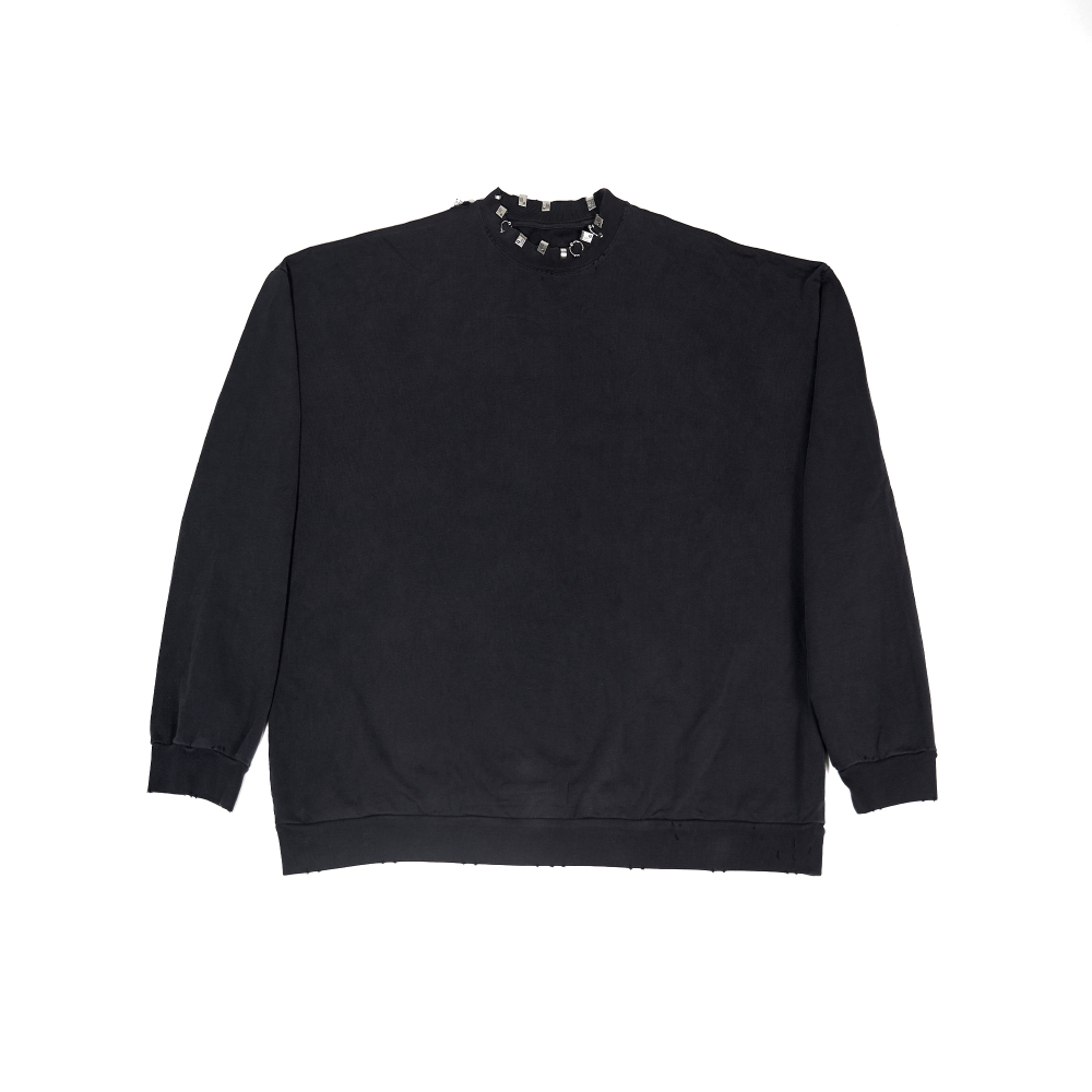High Quality Balenciaga Pierced Round Sweatshirt Oversized in Black Faded 762718TPVD91055 (Free Shipping)