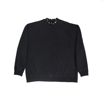 High Quality Balenciaga Pierced Round Sweatshirt Oversized in Black Faded 762718TPVD91055 (Free Shipping) 01