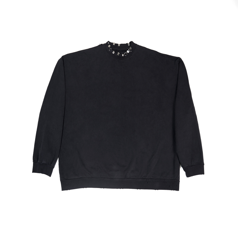 High Quality Balenciaga Pierced Round Sweatshirt Oversized in Black Faded 762718TPVD91055 (Free Shipping)