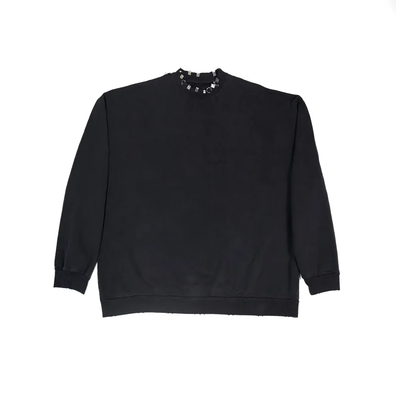 High Quality Balenciaga Pierced Round Sweatshirt Oversized in Black Faded 762718TPVD91055 (Free Shipping)
