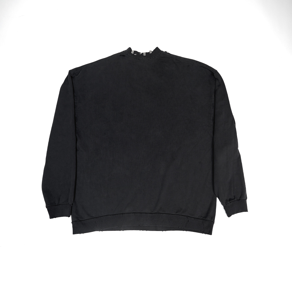 High Quality Balenciaga Pierced Round Sweatshirt Oversized in Black Faded 762718TPVD91055 (Free Shipping)
