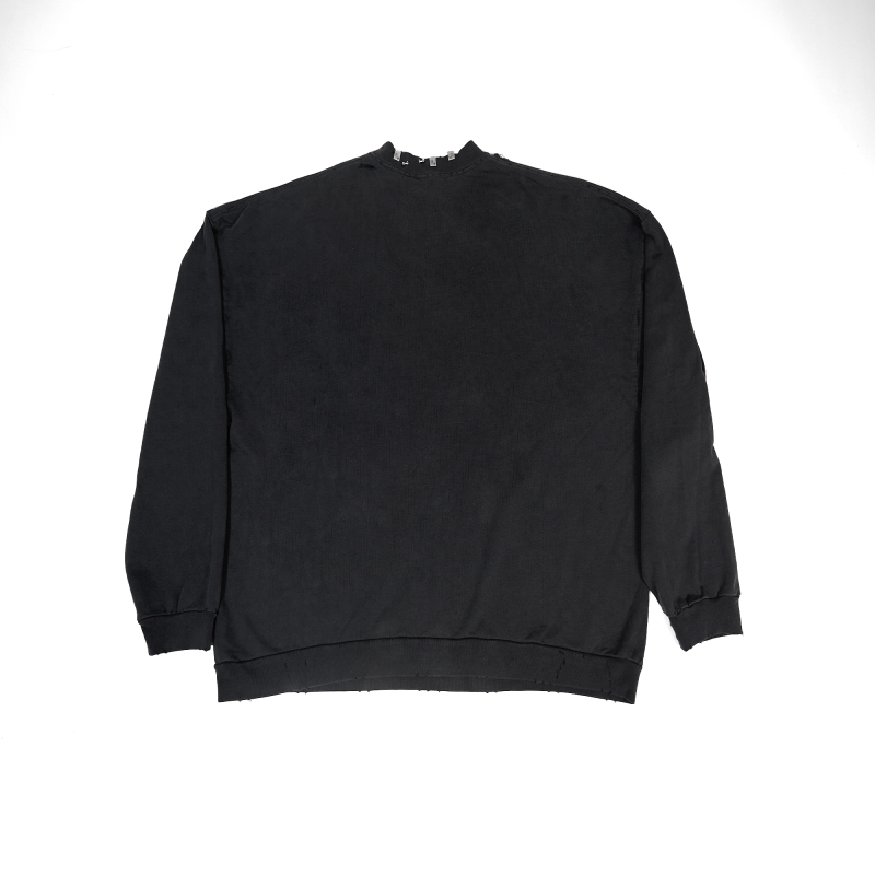 High Quality Balenciaga Pierced Round Sweatshirt Oversized in Black Faded 762718TPVD91055 (Free Shipping)