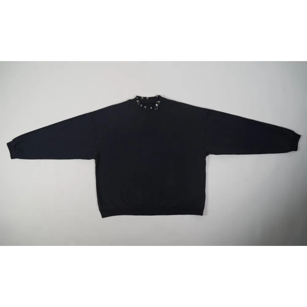 High Quality Balenciaga Pierced Round Sweatshirt Oversized in Black Faded 762718TPVD91055 (Free Shipping)