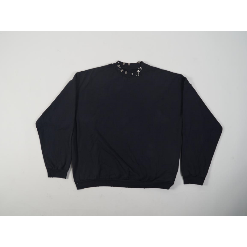 High Quality Balenciaga Pierced Round Sweatshirt Oversized in Black Faded 762718TPVD91055 (Free Shipping)