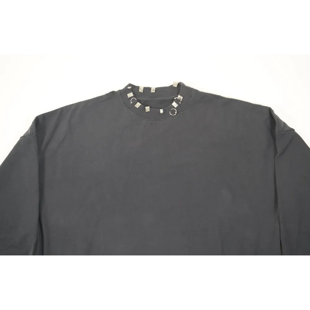 High Quality Balenciaga Pierced Round Sweatshirt Oversized in Black Faded 762718TPVD91055 (Free Shipping)