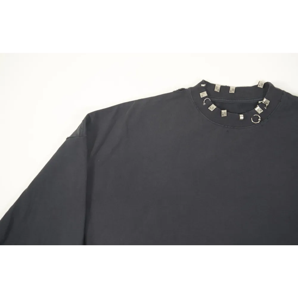 High Quality Balenciaga Pierced Round Sweatshirt Oversized in Black Faded 762718TPVD91055 (Free Shipping)
