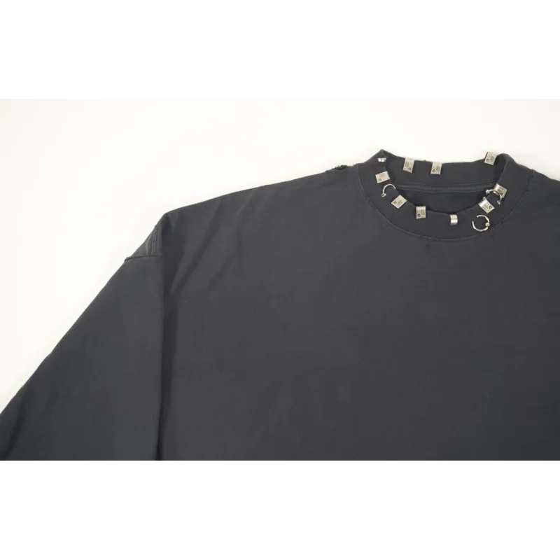 High Quality Balenciaga Pierced Round Sweatshirt Oversized in Black Faded 762718TPVD91055 (Free Shipping)