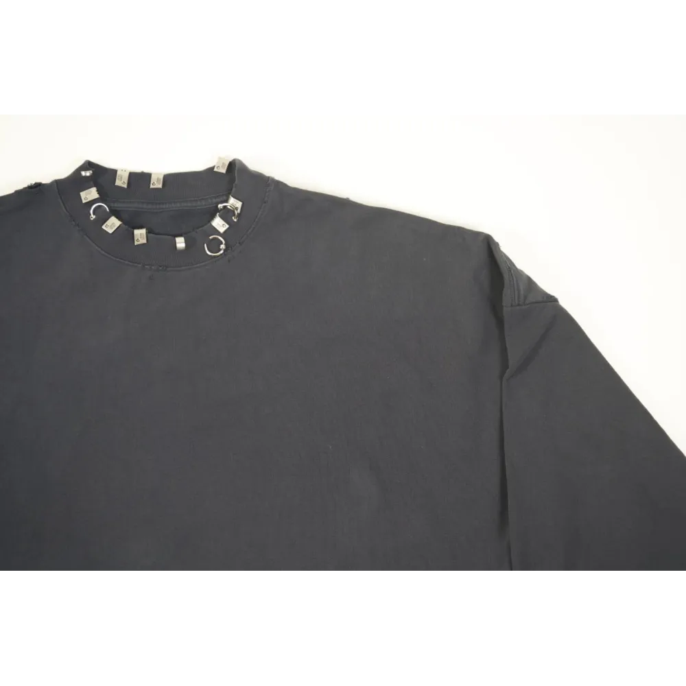 High Quality Balenciaga Pierced Round Sweatshirt Oversized in Black Faded 762718TPVD91055 (Free Shipping)