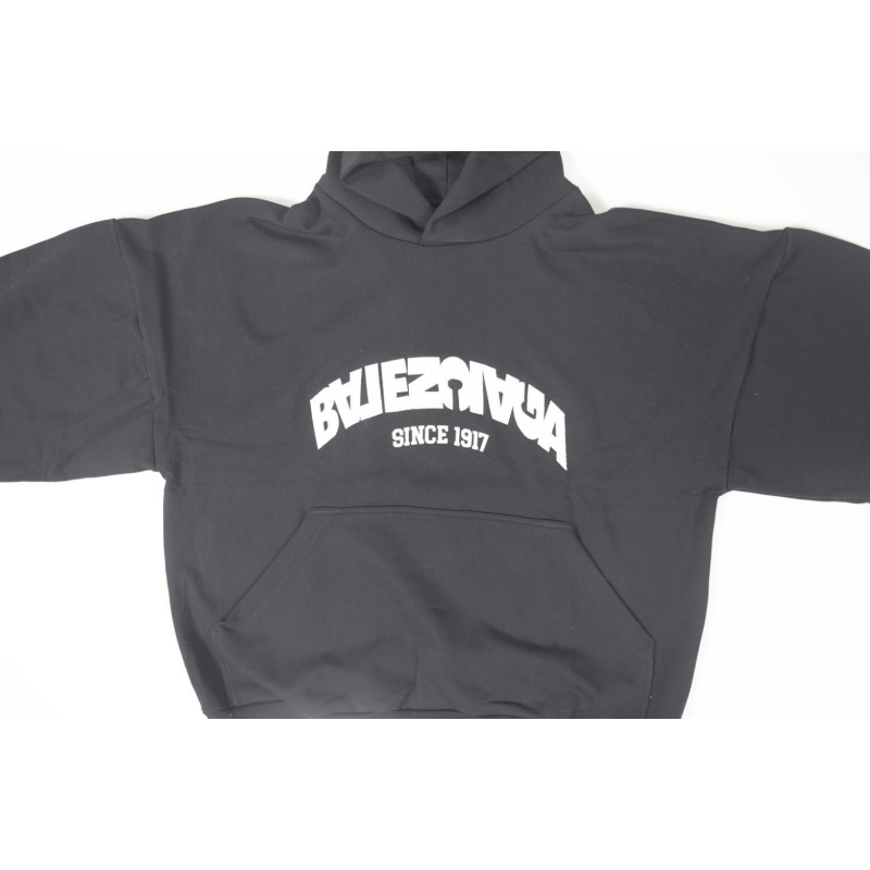 High Quality BACK FLIP ROUND HOODIE OVERSIZED IN BLACK/WHITE 761458TPVG11070 (Free Shipping)