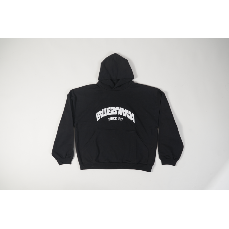 High Quality BACK FLIP ROUND HOODIE OVERSIZED IN BLACK/WHITE 761458TPVG11070 (Free Shipping)