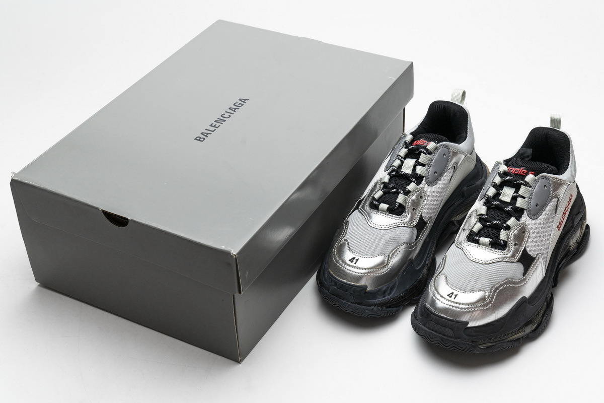 Get Balenciaga Triple S Black Silver 541624 W09E1 7320