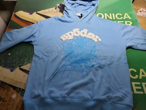 QC of Sp5der P*NK Hoodie Sky Blue From Monicasneakers.vip