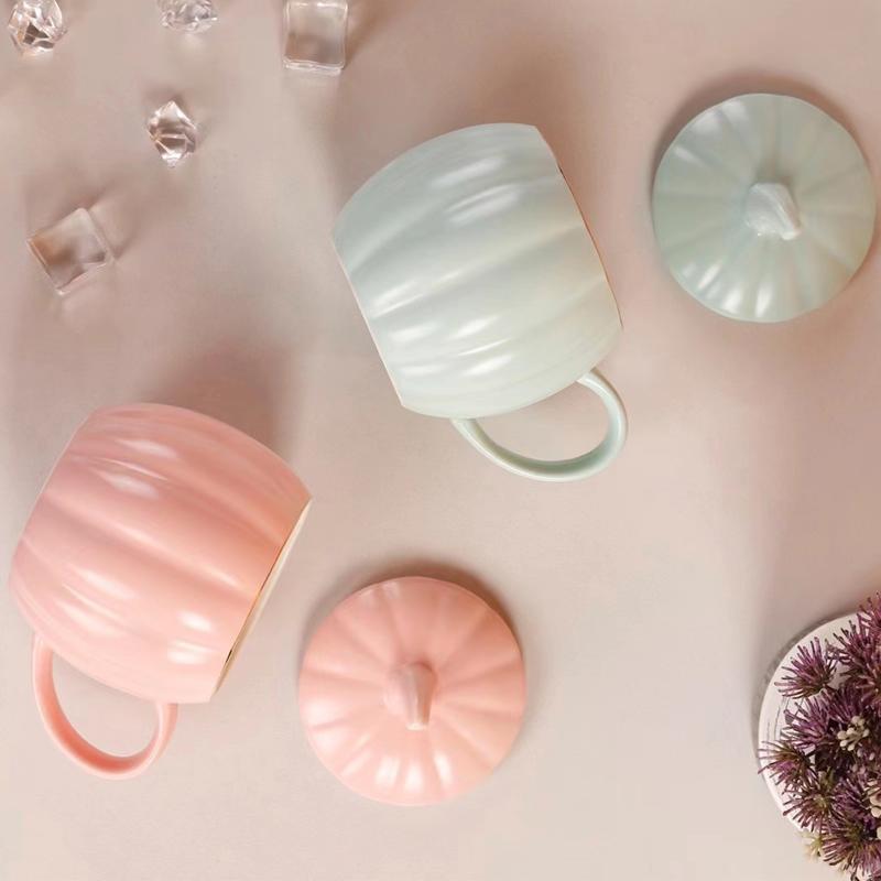 400ml Ceramic Pumpkin Mug with Lid – Cute Large Breakfast Cup for Coffee, Milk & Water