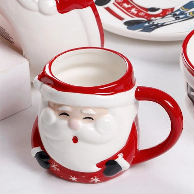 500ml Santa Claus Embossed Ceramic Mug – Christmas Red Coffee Cup Wholesale 02