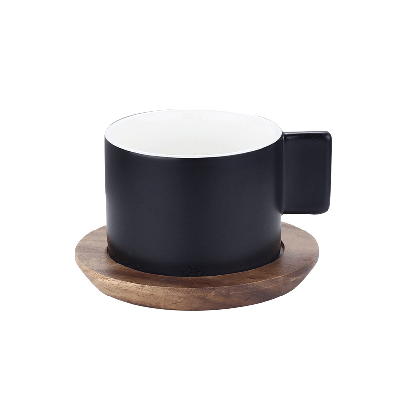 Ceramic coffee cup with wooden mat for home creative simple and high-value mug can be added with logo water cup