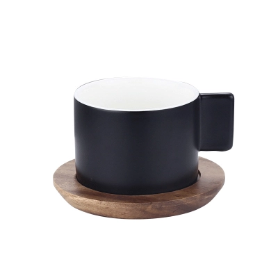 Ceramic coffee cup with wooden mat for home creative simple and high-value mug can be added with logo water cup 02