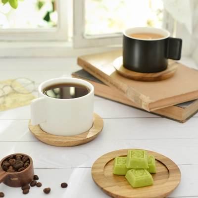 Ceramic coffee cup with wooden mat for home creative simple and high-value mug can be added with logo water cup 01