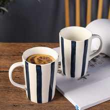 Kaikaier underglaze color hand-painted striped large capacity ceramic cup with high aesthetic value and large capacity office drinking mug