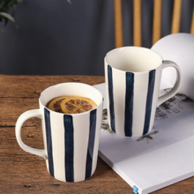 Kaikaier underglaze color hand-painted striped large capacity ceramic cup with high aesthetic value and large capacity office drinking mug 01