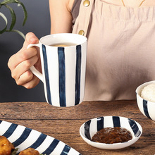 Kaikaier underglaze color hand-painted striped large capacity ceramic cup with high aesthetic value and large capacity office drinking mug
