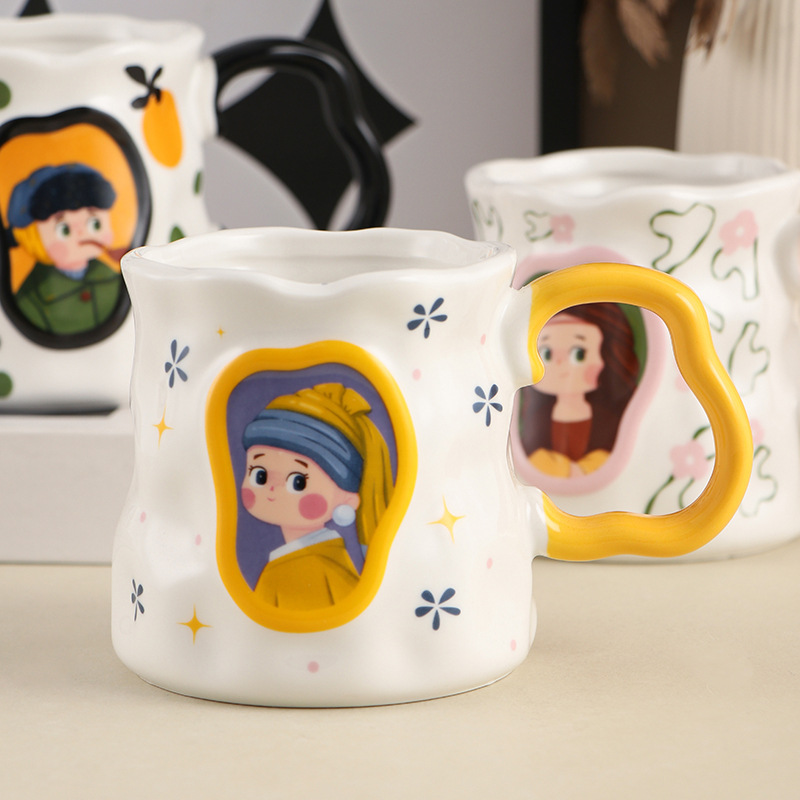 European famous painting theme mug, Renaissance creative ceramic cup, couple cup, high-value cross-border coffee cup