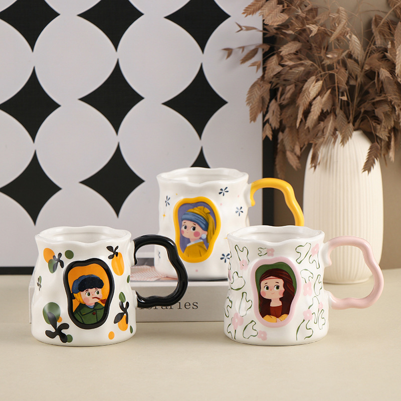European famous painting theme mug, Renaissance creative ceramic cup, couple cup, high-value cross-border coffee cup