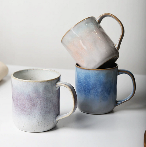 Handcrafted Textured Ceramic Mug – Stunning Gradient Glaze, Creative Home Use Coffee Cup