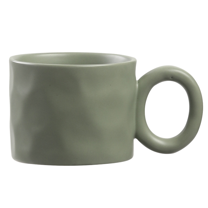 Nordic INS Style Ceramic Mug – 360ml Chubby Texture Coffee & Milk Cup – Large Breakfast Oatmeal Bowl with Handle