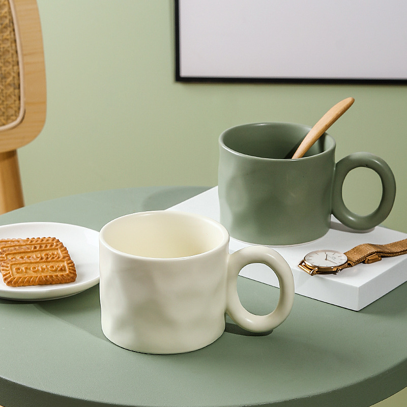 Nordic INS Style Ceramic Mug – 360ml Chubby Texture Coffee & Milk Cup – Large Breakfast Oatmeal Bowl with Handle