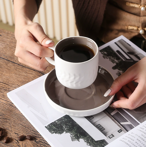 Nordic INS Style Coffee Cup & Saucer Set – Vintage Ceramic Tea Cup for Office
