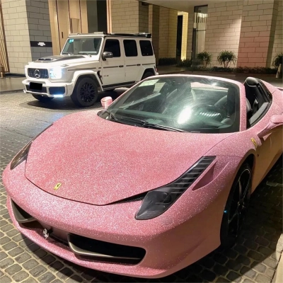 Matte Diamond Glitter Pink Car Vinyl Wrap 02
