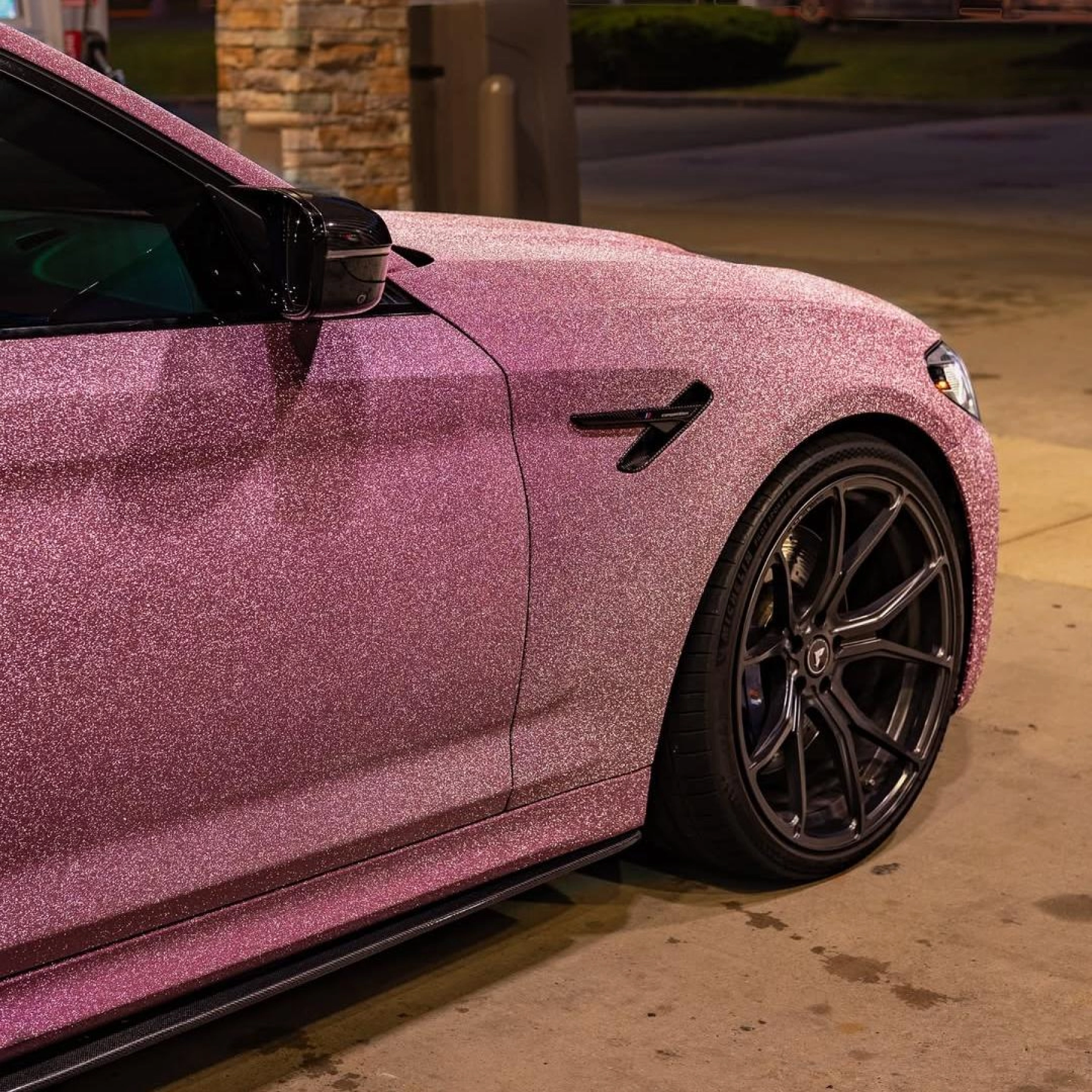 Matte Diamond Glitter Pink Car Vinyl Wrap