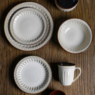 European and American style ceramic tableware creative Western dishes, steak and Italian pasta dishes, home salad bowls, juice cups, beige cups 02