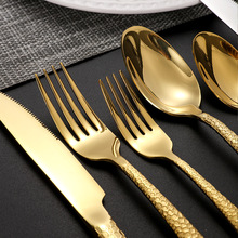 430 stainless steel hammer pattern knife and fork dessert spoon snake skin golden Western tableware water cube steak knife and fork set