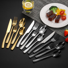 430 stainless steel hammer pattern knife and fork dessert spoon snake skin golden Western tableware water cube steak knife and fork set