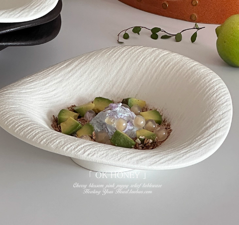 High-end matte rock pattern special-shaped plate Western restaurant pasta salad dessert bowl cold dish plate ritual sense creative plate