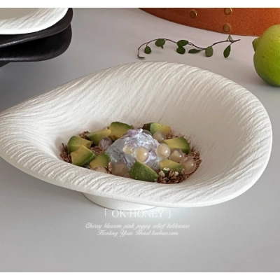 High-end matte rock pattern special-shaped plate Western restaurant pasta salad dessert bowl cold dish plate ritual sense creative plate 01